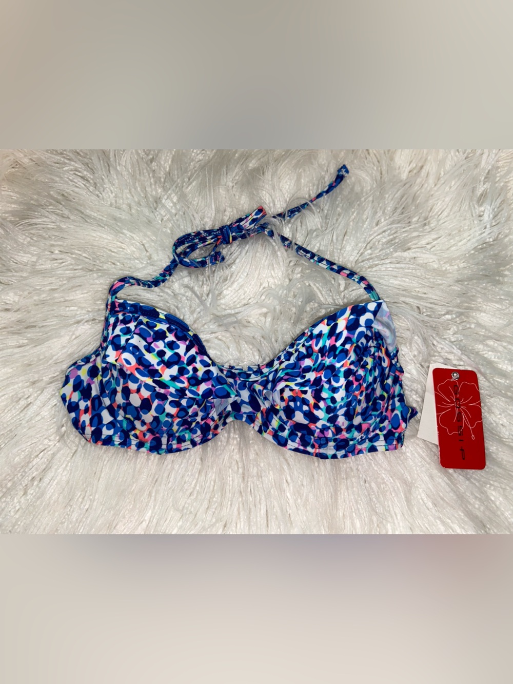 Xhilaration Blue Multi-Color Printed Bikini Top